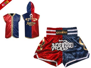 Personalized Boxing Hoodies and Muay Thai Shorts for Kids : 143-Red-Navy