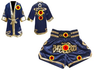 Personalized Boxing Robe and Muay Thai Shorts : Navy
