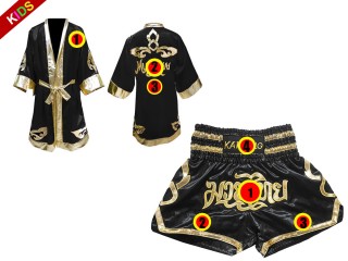 Personalize Boxing Robe and Muay Thai Shorts for Kids : 121-Black