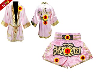 Personalize Boxing Robe and Muay Thai Shorts for Kids : 121-Pink