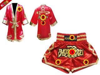 Personalize Boxing Robe and Muay Thai Shorts for Kids : 121-Red