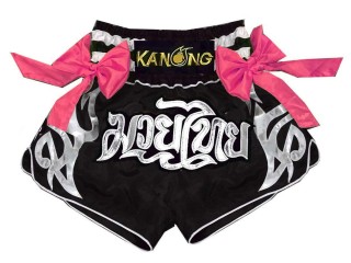 Kanong Ribbons Muay Thai Shorts  with bows : KNS-127-Black