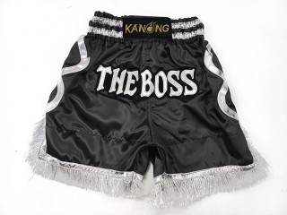 Personalised Satin Boxing Shorts with tassles : KNBXCUST-2048-Black