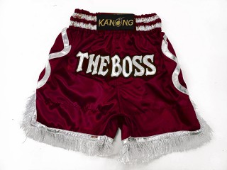 Custom design Boxing Shorts with tassels : KNBXCUST-2048-Maroon
