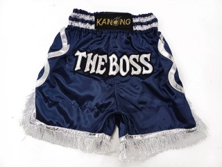 Custom design Boxing trunks with tassles : KNBXCUST-2048-Navy