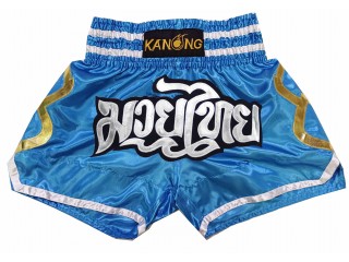 Kanong silk Muay Thai Shorts : KNS-143-Skyblue