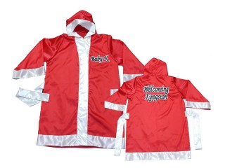 Custom Muay Thai Boxing Robe with hood : KNFIRCUST-002-Red