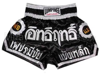 Lumpinee Black Muay Thai Boxing shorts with tassles : LUM-002