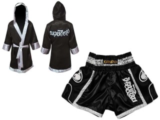 Personalize outfit Boxing Fight Robe and Muay Thai Shorts : 208-Black