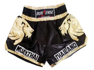 Boxsense Black and Gold Lion Muay Thai Shorts for ladies : BXS-303-Gold-W