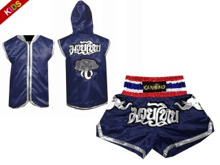 Personalized Boxing Hoodies and Muay Thai Shorts for Kids : 125-Navy Elephant