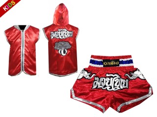 Personalized Boxing Hoodies and Muay Thai Shorts for Kids : 125-Red Elephant