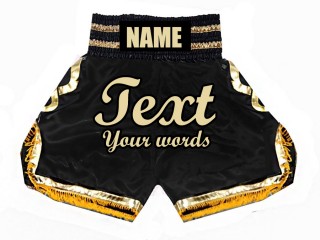 Custom Black Boxing Shorts with tassels : KNBSH-023-Black-Gold