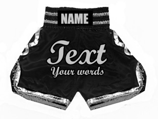 Custom Black Boxing Shorts with tassels : KNBSH-023-Black-Silver