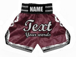 Customize Maroon Boxing Trunks with tassels : KNBSH-023-Maroon-Silver