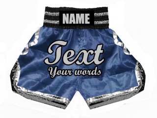 Custom Navy Boxing Shorts with tassels  : KNBSH-023-Navy-Silver