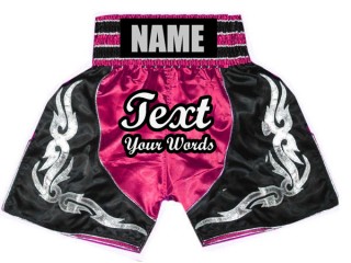 Custom Pink Boxing Trunks with name : KNBSH-024-DarkPink-Black