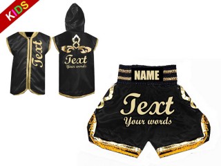 Childrens personalised boxing shorts and Boxing hoodies : Black/Gold