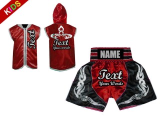 Personalised boxing shorts and Boxing hoodies for kids : Red