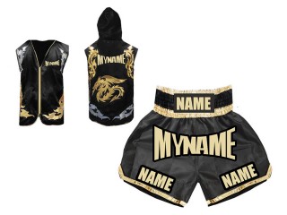 Custom Boxing Shorts and Boxing hoodie : Black