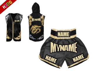 Personalised boxing shorts and Boxing hoodies for kids : Black