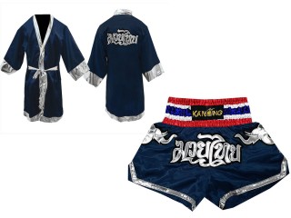 Personalized Robe and Muay Thai Shorts : 125-Navy Elephant